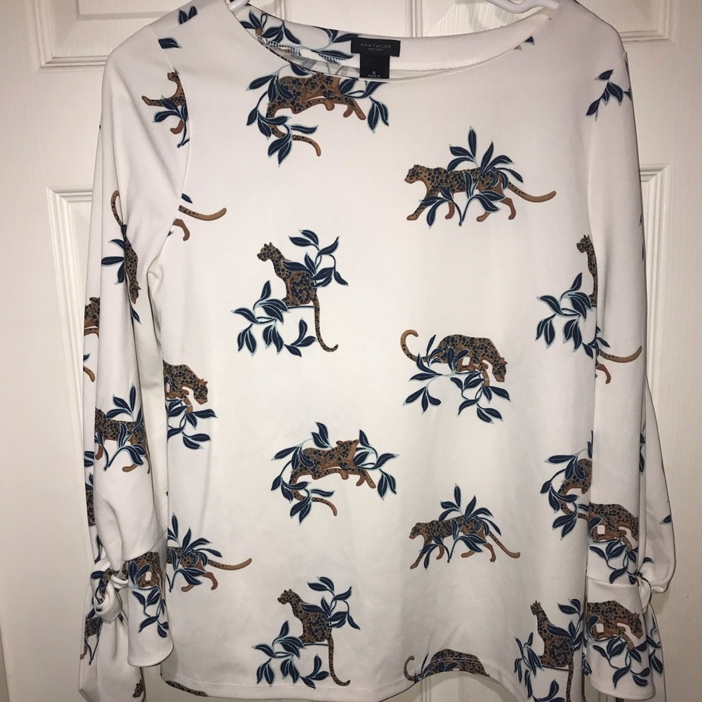 Ann Taylor Animal Print Tied Sleeve Top